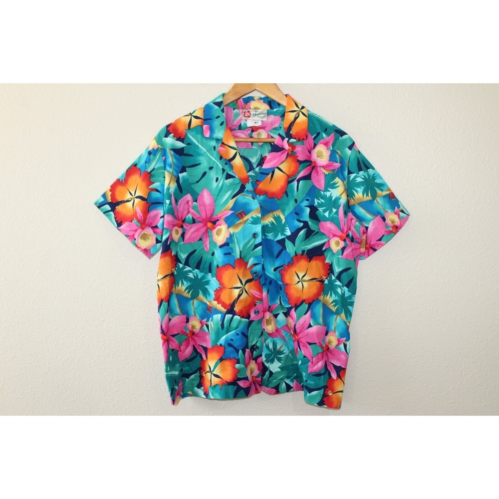 Hilo Hattie Womens Tropical Floral Button Up Short Sleeve M